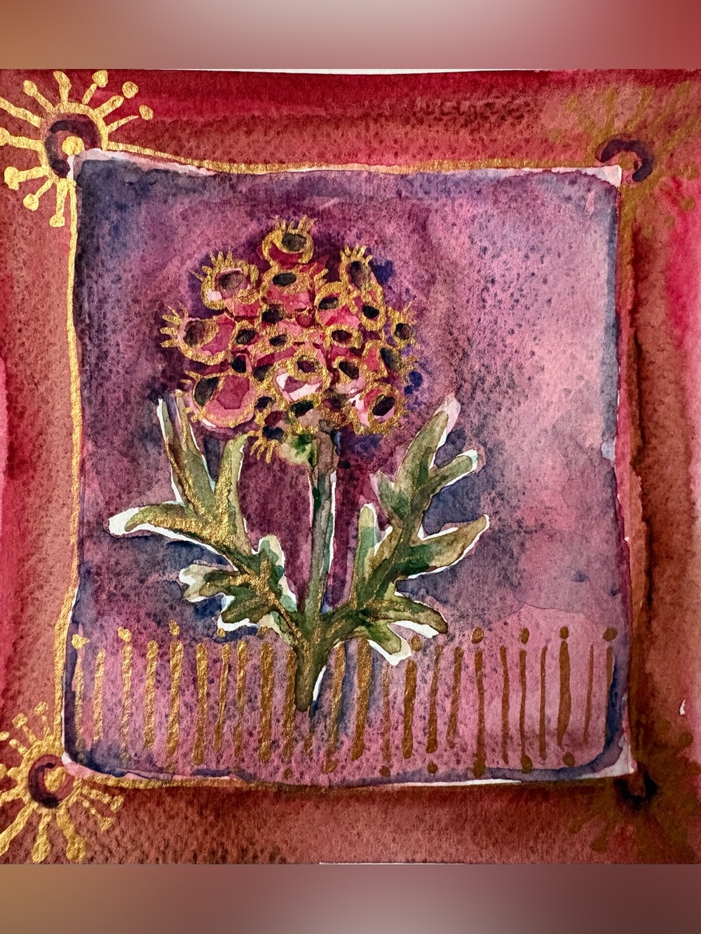 ✨ Original Watercolor Floral Painting - Abstract Dot Wildflower Art 5.5”x 6”